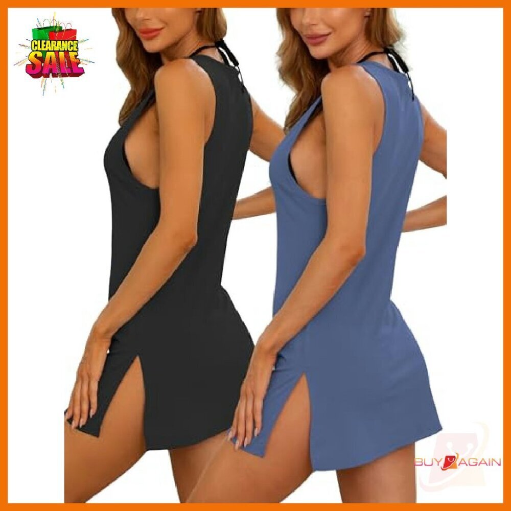 Sleeveless Nightgown Set Modal Fabric Split Hem Sexy Sleepwear - Picture 3 of 7